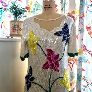 90s fabulous sequin floral top “Royal Feelings ” Party,  Disco, Glamour